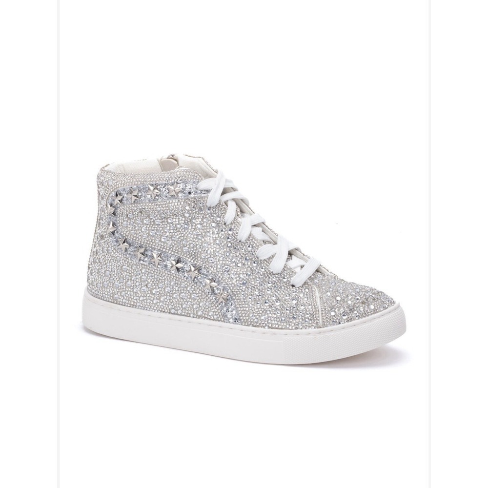 Hey Girl Corky Bedazzle Clear Rhinestone Sneaker US 8 Lace Up Flashy Bling Shoes